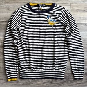 Joules Navy and White Striped Sweater with Bird Design